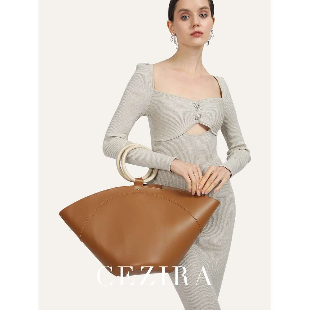 Women's Minimalist Style PU Vegan Leather Tote Fashion Oversized Double Round Wooden Handles Large Capacity Handbag Daily Purse