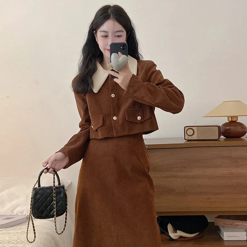 Women Classic Versatile Outfits Dress Lady Sweet Corduroy Outside Fall Dresses Female French Style Designer Party 250103