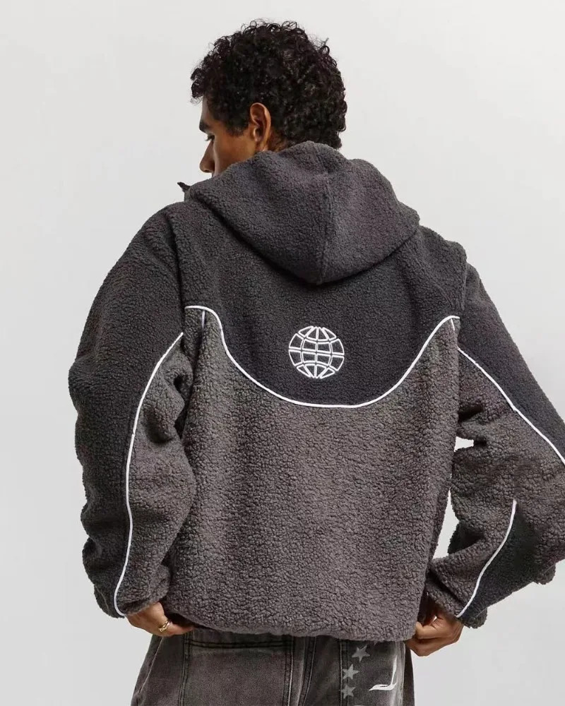 Fashion vintage color matching n zipper sweatshirt men high street hip hop streetwear hoodie couple loose casual warm coat 250103
