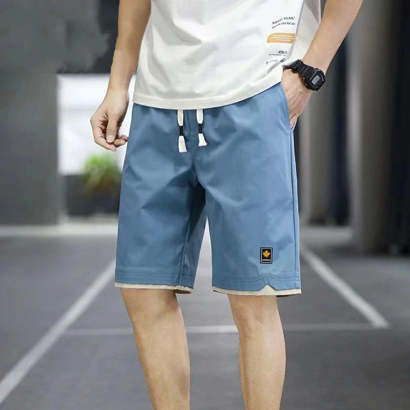 Mens Shorts Summer Loose Elastic Waist Solid Drawstring Allmatch Thin Casual Straight Fashion Trend Men Clothing 250103
