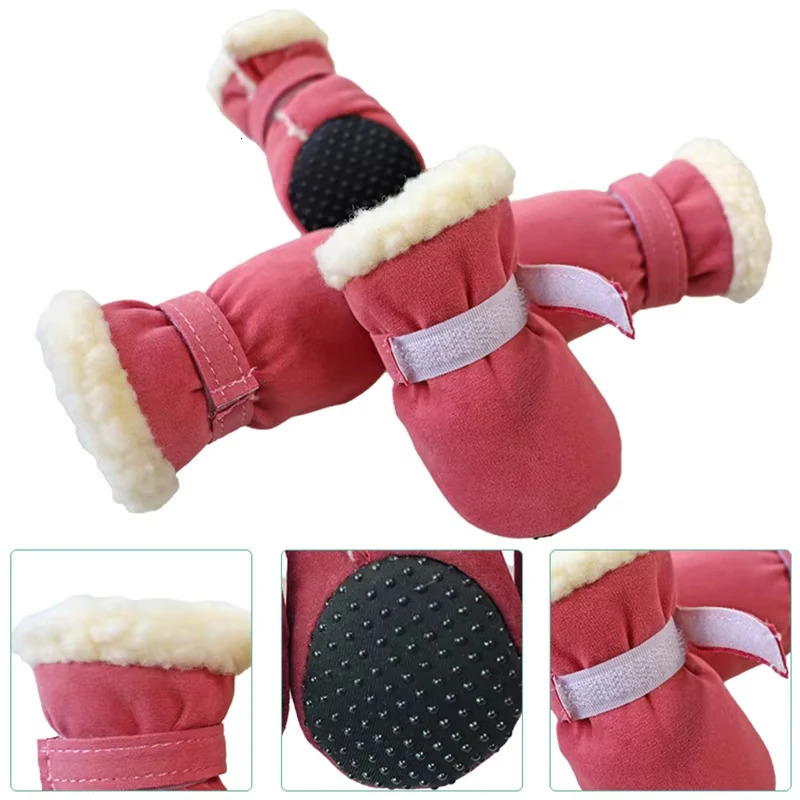 4PcsLot Winter Thick Warm Dog Shoes Soft Plush Non-slip Waterproof Snow Boot Puppy Outdoor Walking Shoes Pet Accessories 250106