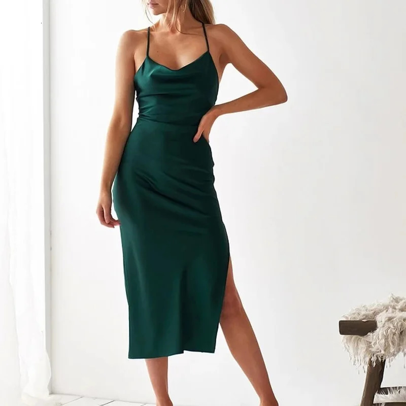 Party Club Satin Sexy Dres Summer 2023Elegant Midi Floral Dress Woman Solid Evening Sling Backless Dresses Vestido 21796 250103