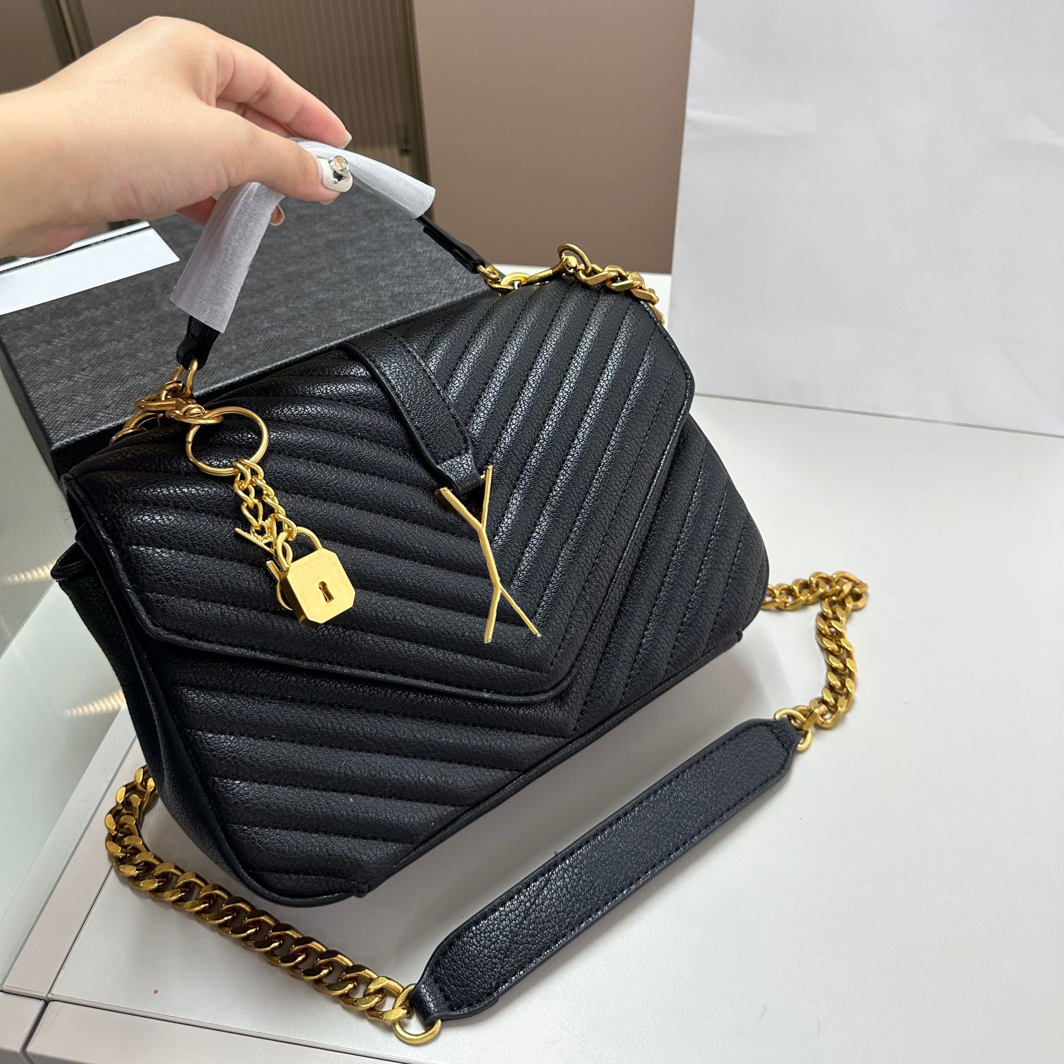 High Quality Designer Bag Shoulder Bag Ladies Crossbody Flap Embossed Denim Leather Chain Classic Gold Label Fashion Luxury Bag High Quality Handbag Envelope Bag 01
