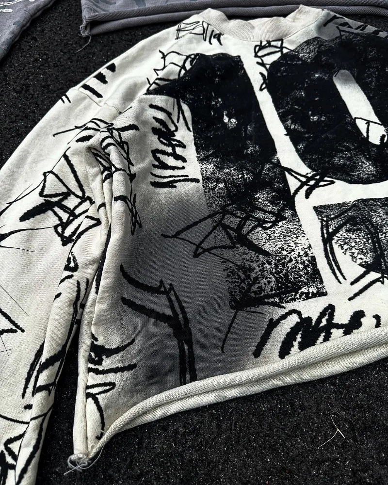 Y2K mens T-shirt retro printed graphic Gothic long sleeved Harajuku oversized T-shirt fashionable hip-hop punk casual streetwear top 241230