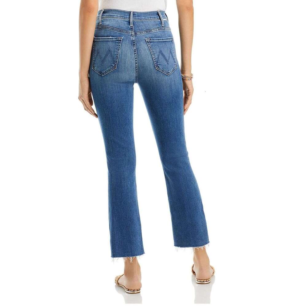 Women Fashion Denim Pants High waisted Elastic Micro Flared Cropped Blue Stretch Jeans Streetwear
