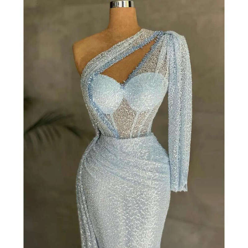 Evening With Custom Sexy Dresses Mermaid One Shouder Made Sequin Fabric Or Length Formal Party Prom Dress For Arabic Women Vestidos De Novia