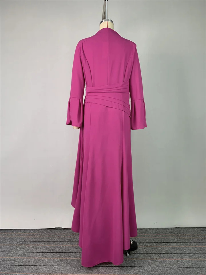 UOOZEE Female Elegant Party Evening Maxi Dresses Women Spring Flared Sleeves Deep V-Neck Pleated Formal Prom Gown 250103