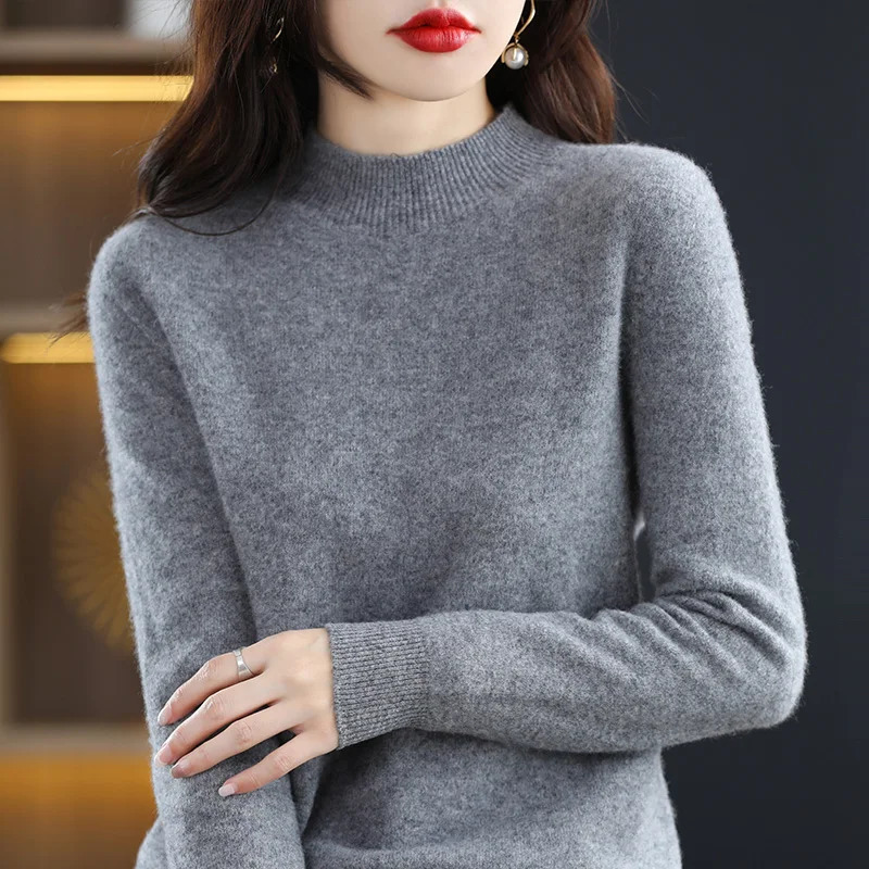 Firstline readytowear highend pure wool sweater womens half turtleneck loose and thin 100% solid color bottomi 250103