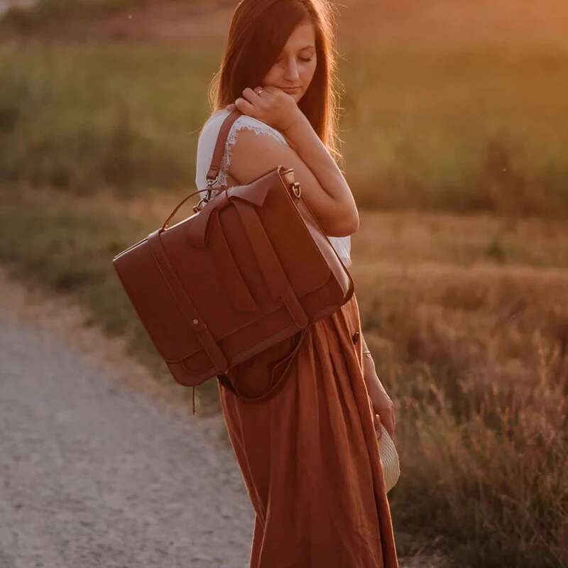 ECOSUSI Bags Women Courier Bags PU Leather 14'' Laptop Satchel Female Shoulder Bag For College Travel Square Bag