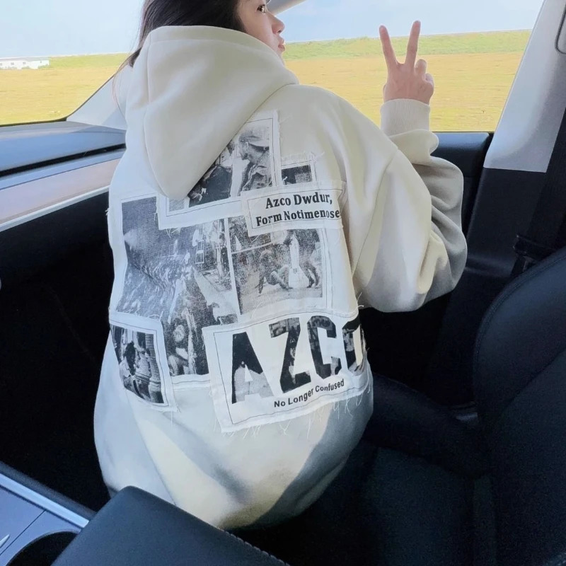 Patch Hoodies Women Clothes High Street Fashion Hip Hop Pullover Sweatshirt Hoodie Loose Casual Versatile Women Clothing Tops 250106