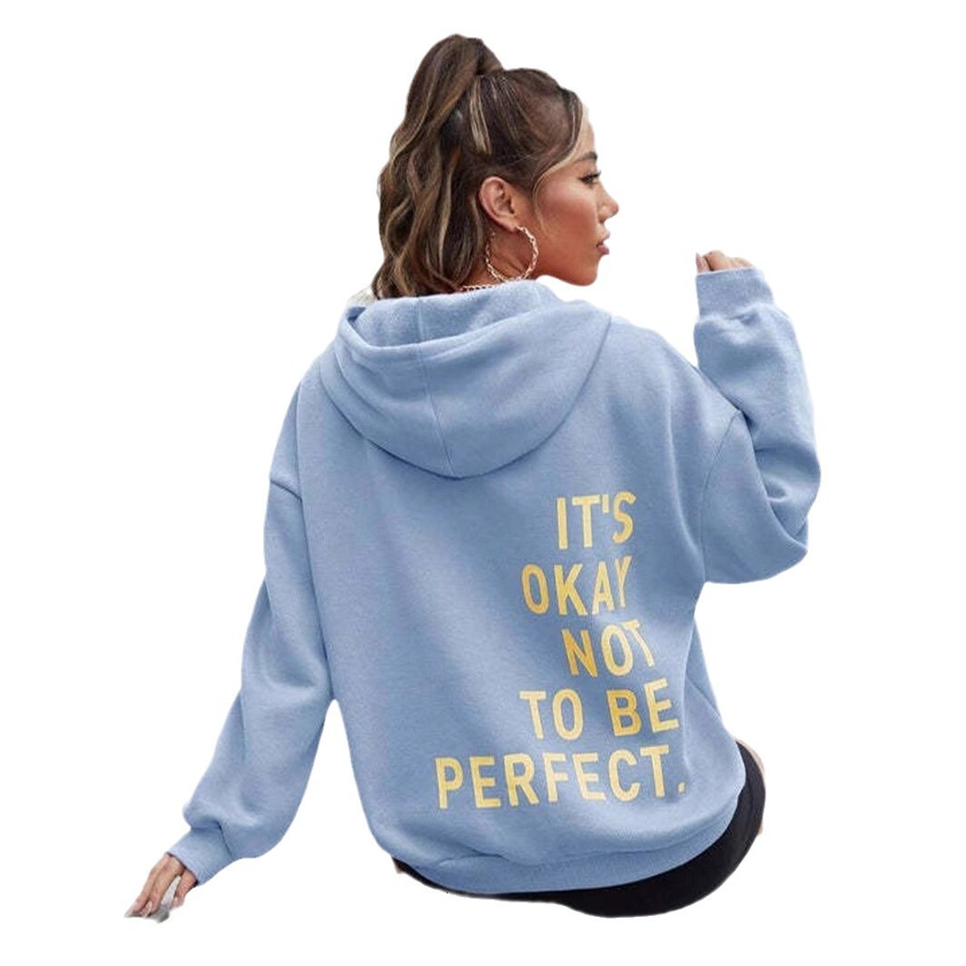 Women's Multicolored Letter Printed Versatile Casual Long Sleeved Pullover Loose Hooded Sweatshirt