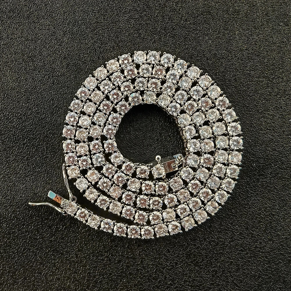 High Quality Hip Hop Brass 4mm Choker Colorful Link Chain Tennis Chain Men Women Fashion Iced Out Cubic zirconia Jewelry 250106