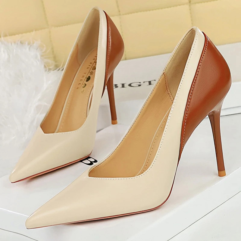 BIGTREE Shoes Color Blocking Women Pumps Pointed Tip High Heels Sexy Party Shoes Stilettos Heels Women Shoes Large Size 42 43 250103