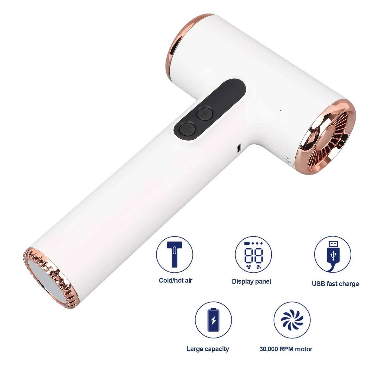 USB Lightweight 3 Heat Wind Settings Cordless Hair Dryer Long Battery Life Fast Drying Portable for Outdoor Camping