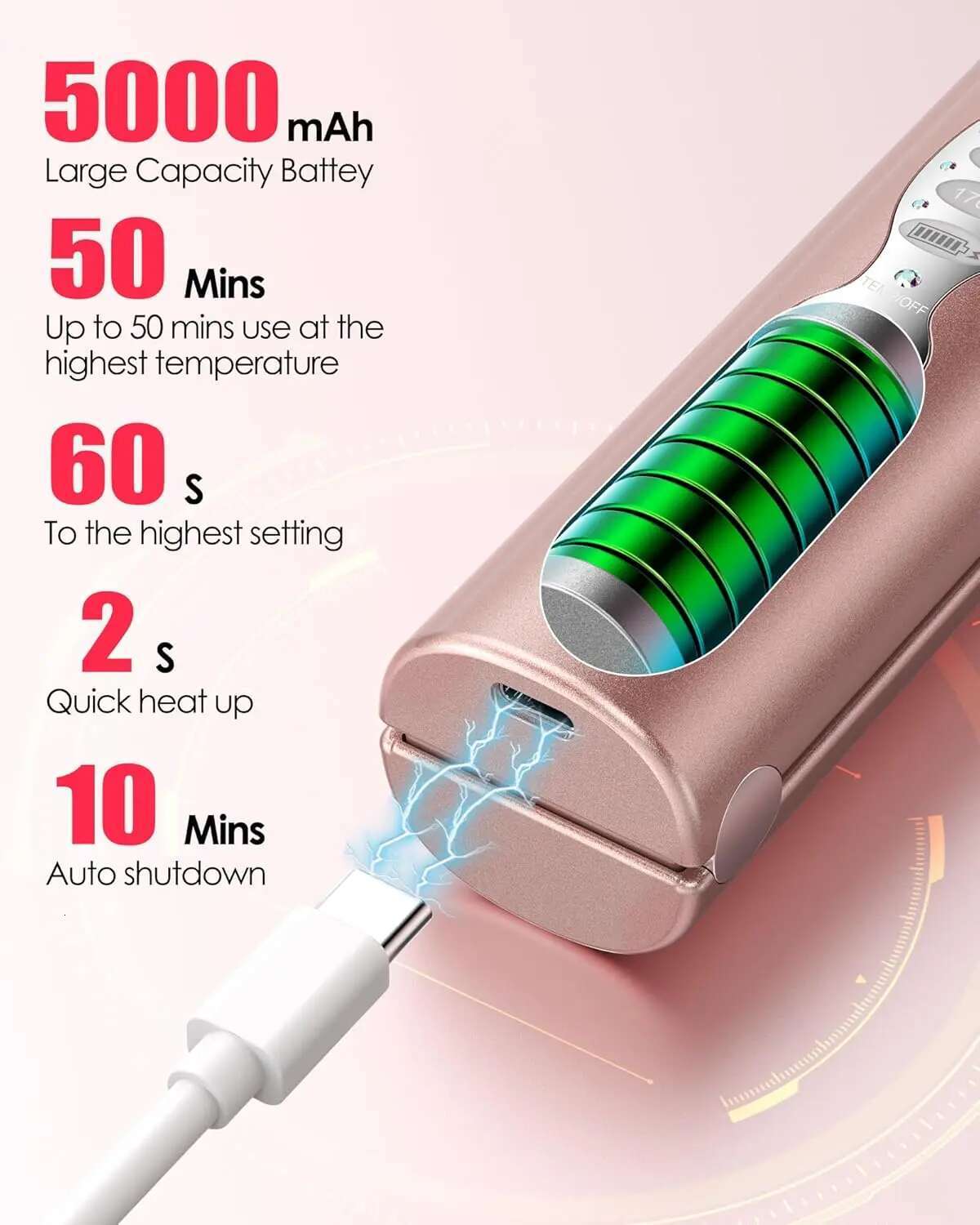 Wireless Hair 2 1 for Straightening Curg Travel Straightener Dual Voltage 5000mAh Battery Heats Up in Seconds