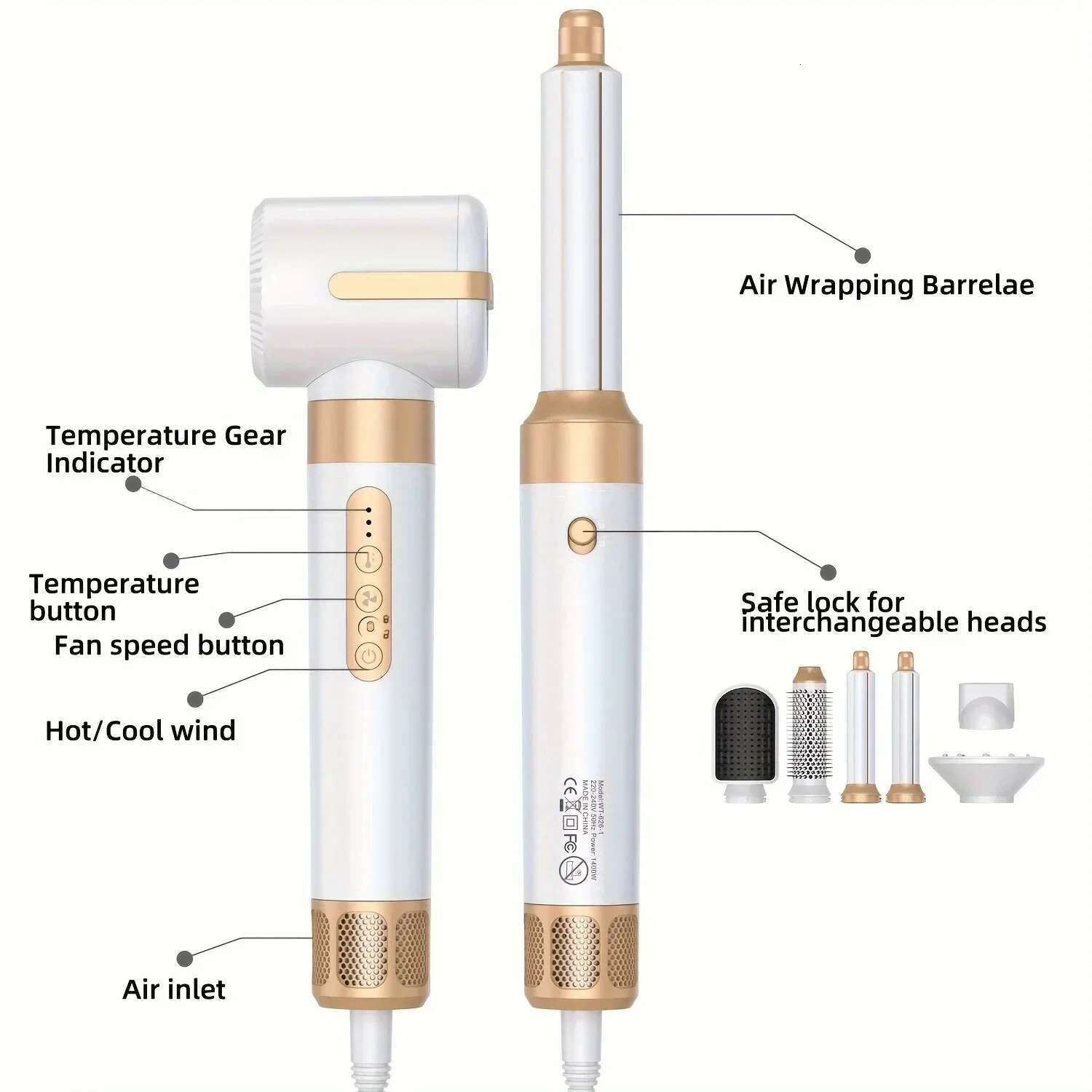 7 in 1 Styler Hair Dryer 1400W Powerful Straightener Brush Hot Comb Set Multi-Style Professional Curg Iron