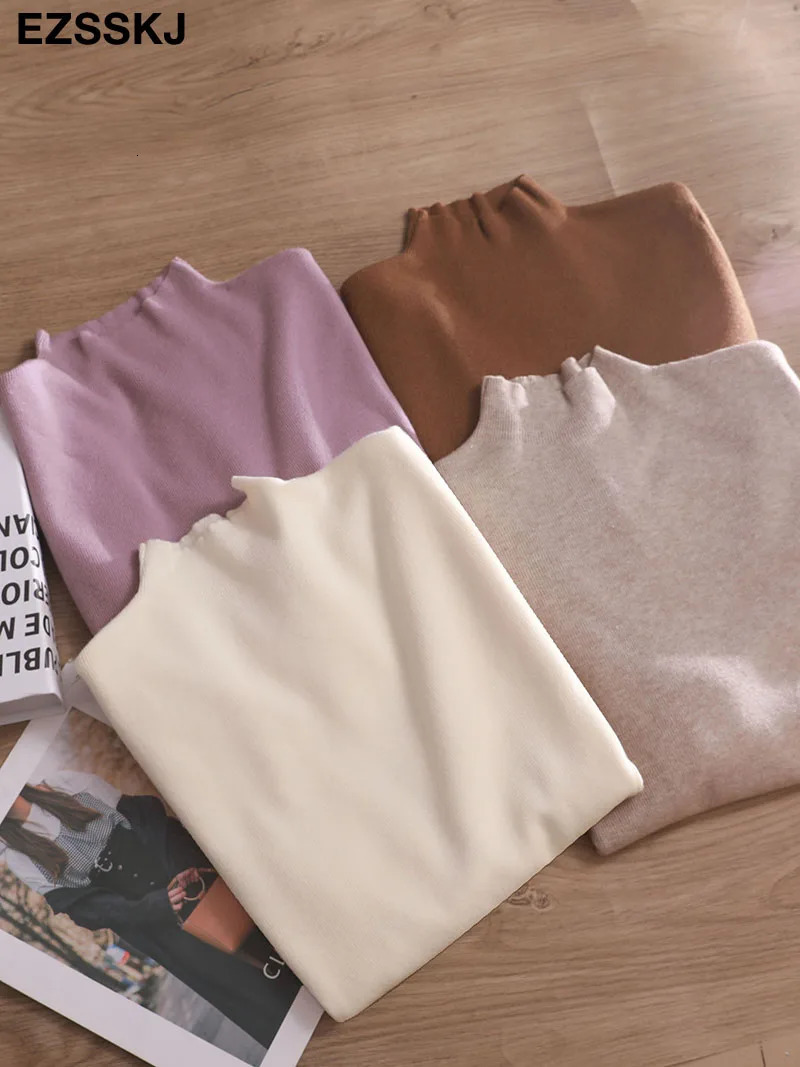 thick sweater underwear with longsleeved base layer womens autumn and winter fungus trimmed semiturtleneck k 250103