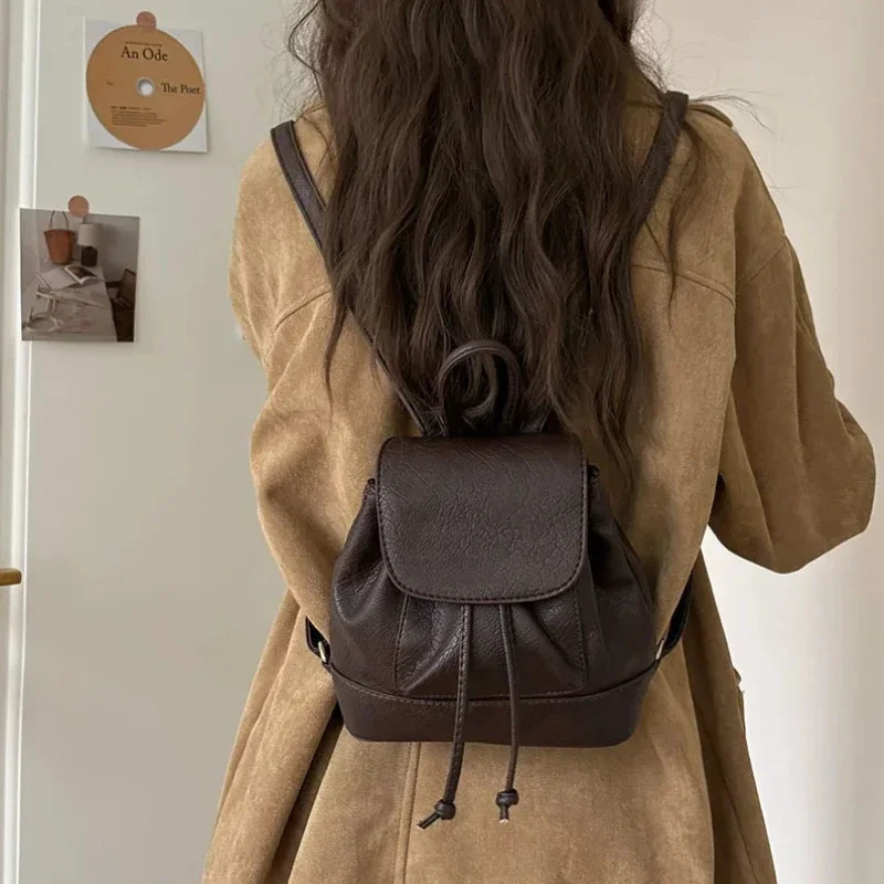 Small Fashion Backpacks School Bags for college Pu Leather Women Shoulder Bag Cute Flap String Female Handbags Tote Purse 250102