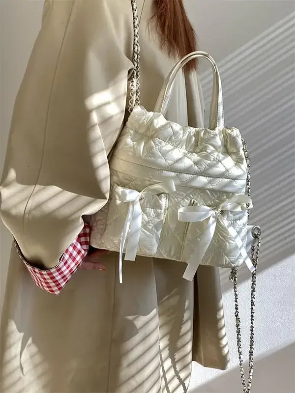 Fashion Bowknot Sweet Backpack Elegant Quilted Womens Small Handbags Simple Ribbon Female Chain Shoulder Bags Tote Purse 250102