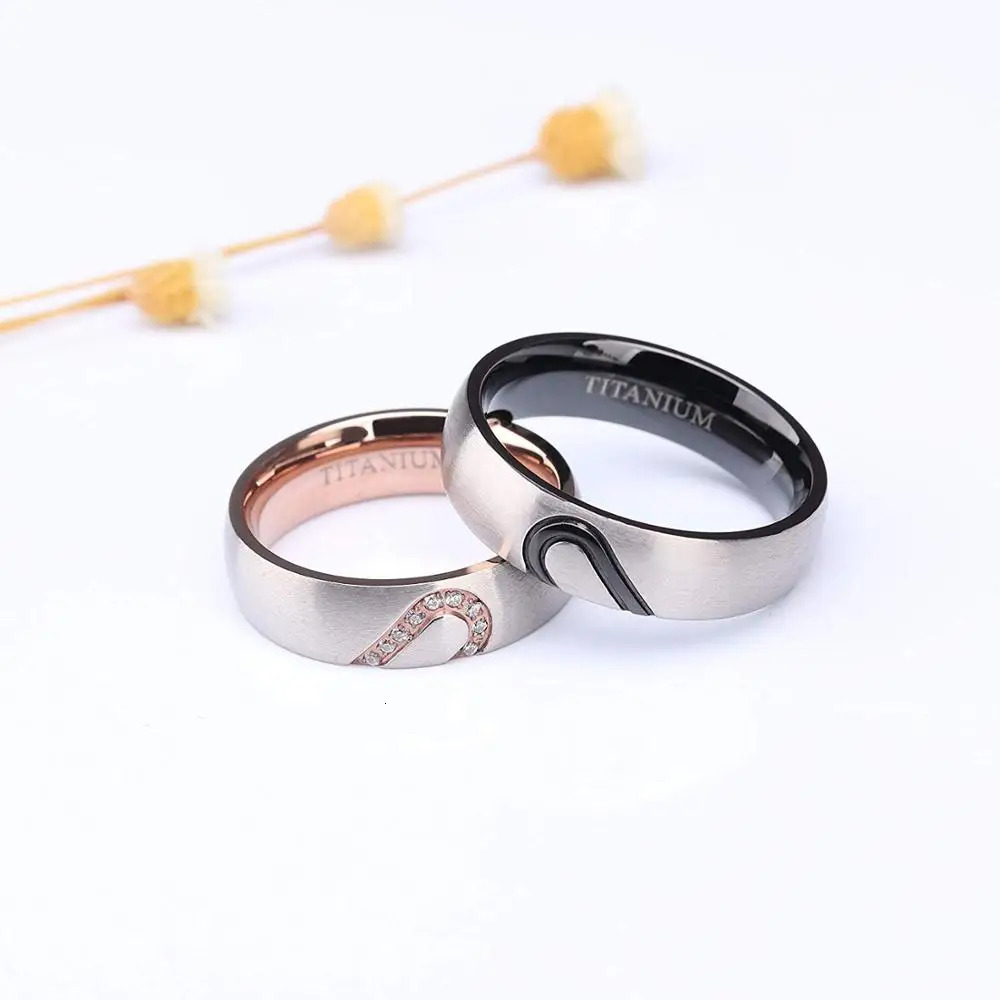 Tigrade Couple Ring High Polish Dome Heart Shape Inlay Rings for Men Women Wedding Band Jewellery Lover Rings Gift 250103