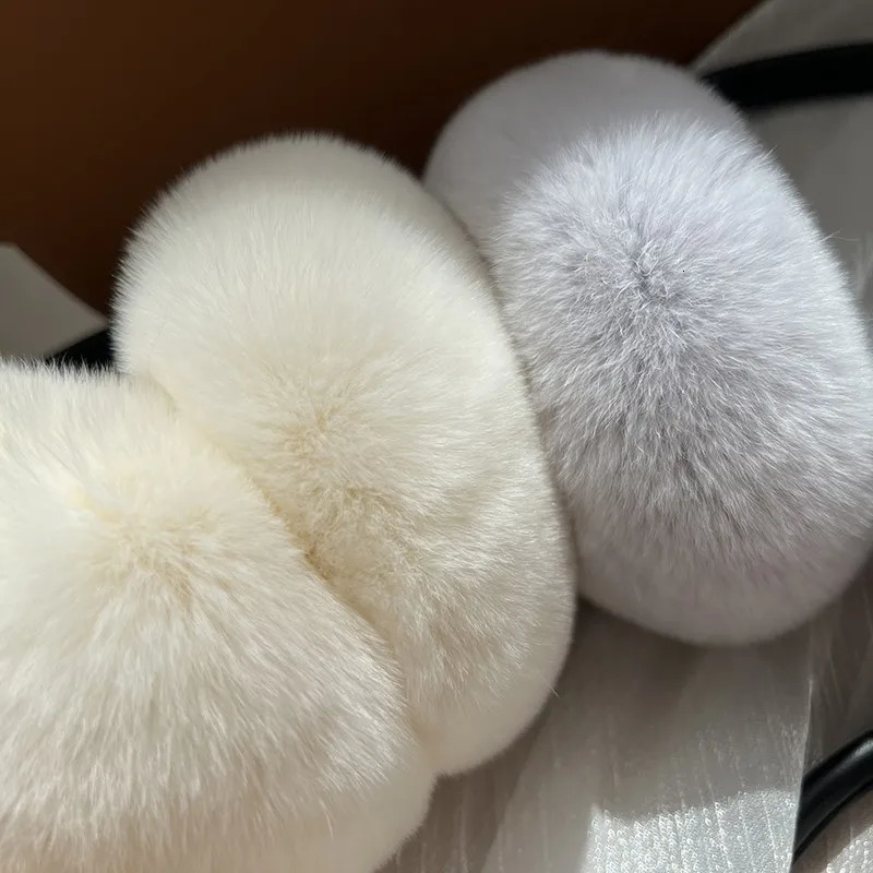MPPM Cute Headphones Women Genuine Real Rabbit Fur Warm Earmuff Headbands Winter Accessories for Women Ear Cover for Winter 250106