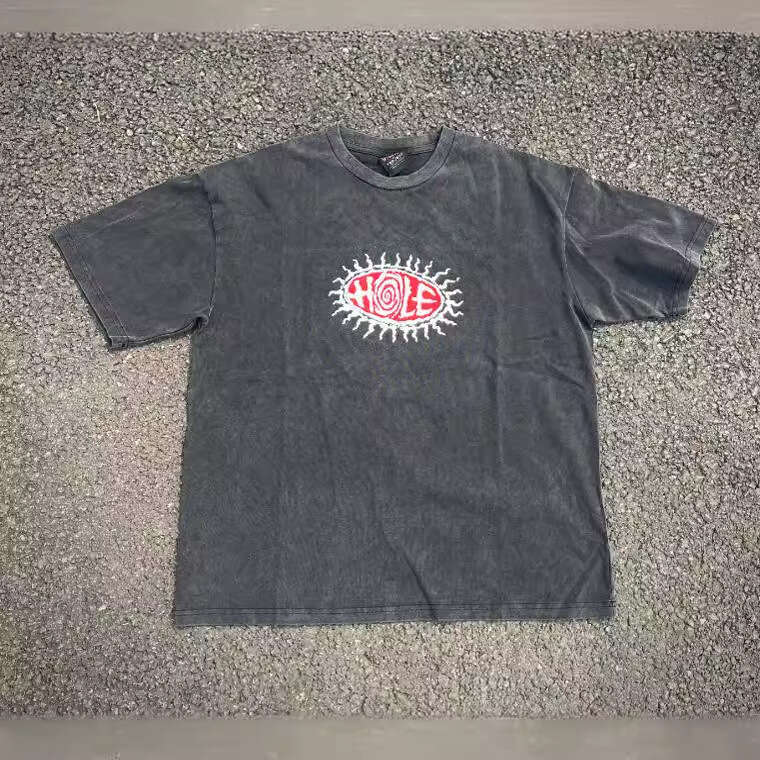 new American vintage portrait with English print loose casual short sleeved T-shirt trendy brand for men and women