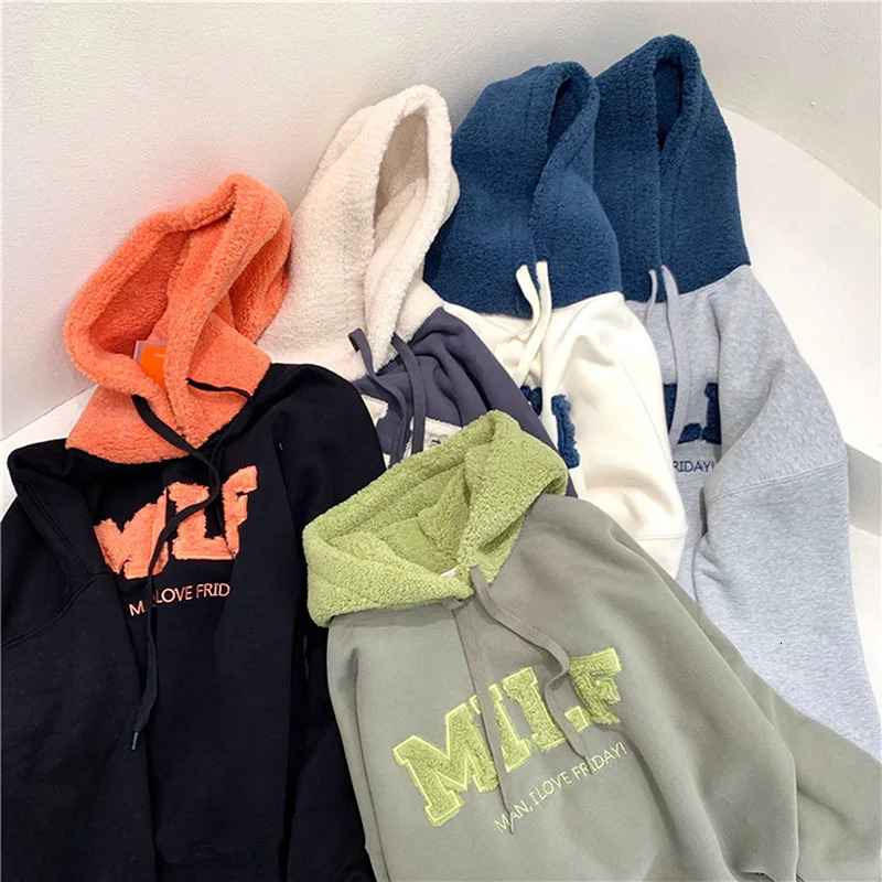 Fashion Patchwork Oversize Sweatshirt Women Winter Casual Loose Cotton Thick Letter Long Sleeve Hoodies Female Streetwear 250106