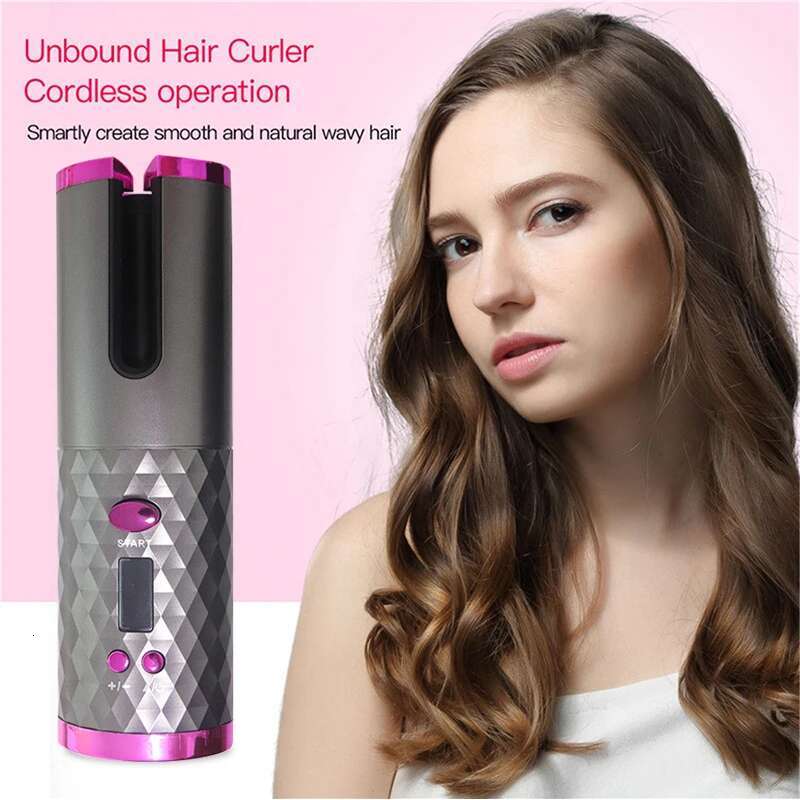 Cordless Auto Rotating Ceramic Hair USB Rechargeable Automatic Curg Iron LED Display Temperature Wave Curler Styler
