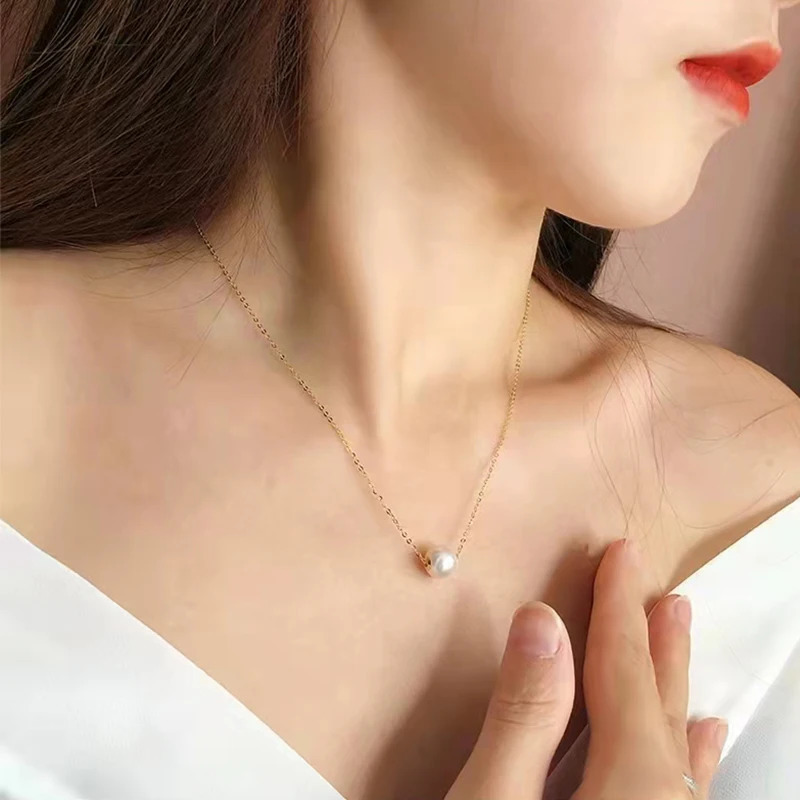 Real 18K Gold Necklace Natural Freshwater Pearl Pendant Pure AU750 O-Chain Fine Jewelry for Women Wedding Gift 250106