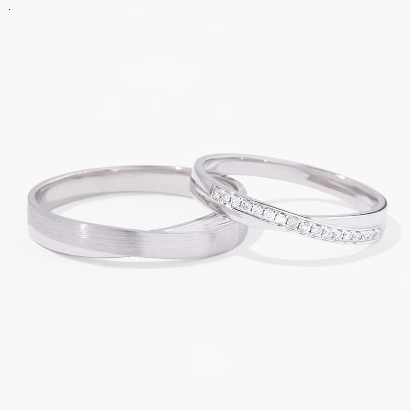 Pure Custom Handcrafted Linked S925 Silver Diamond Mens Womens Couple Rings Engraved Wedding Engagement Gift 250103