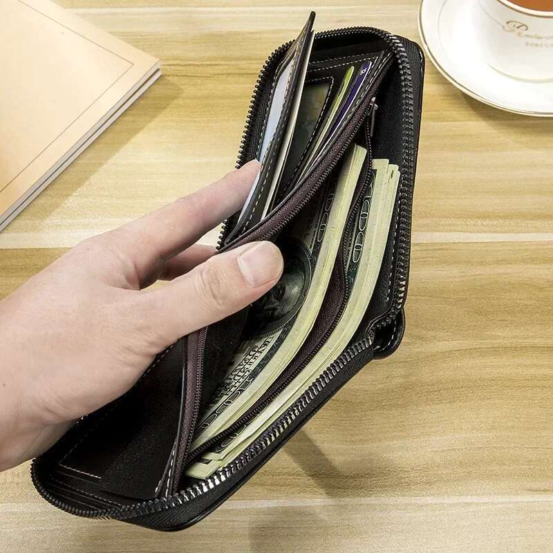 Leather Men's Wallet Mens Purse Male Zipper Card Holders With Coin Pocket Rfid Wallets Gifts For Men Money Bag
