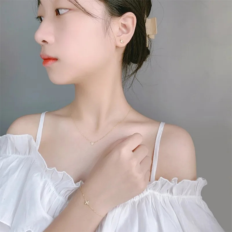 CCFJOYAS 100% 925 Sterling Silver Mini Flower Pendant Necklace Bracelet Earrings Set for Women 18k Gold Plated Fine Jewelry Set 250102