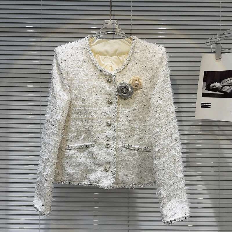 DEAT Women's Fashion Wer Pin Single Breasted Tweed Edge Jackets Pockets Quilted Short Coats Female 2024 Winter New 11A01886