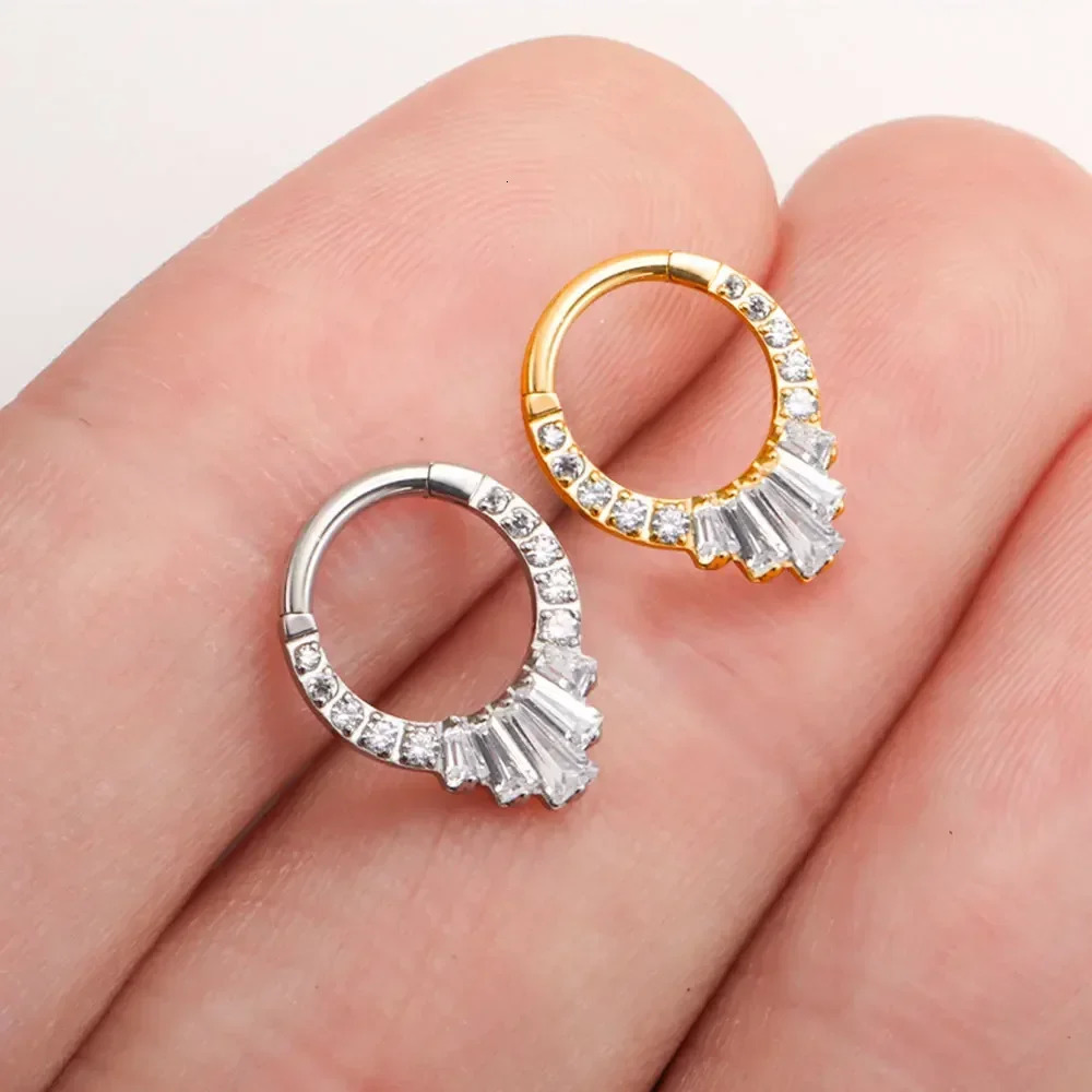 G23 Septum Ring 5A Square Zircon Nasal High Brightness Punk Tragus Piercing Jewelry for Men and Women Earrings 250103