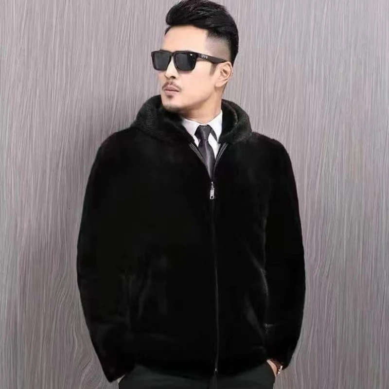 Mens Fur Coat Winter Outerwear Plush Thickened Overcomes Down Stand Collar Or Lapel Hooded 241227