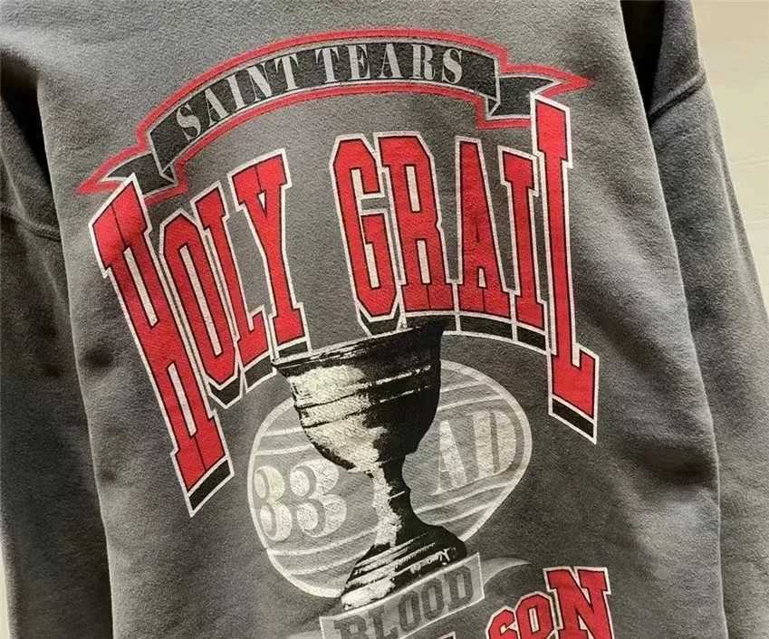 Men's Hoodies Sweatshirts Oversize Blk Washed Saint Holy Grail Hooded Hoodie Men Women Hip Hop Cuff Loose Sweatshirts Pullover J250109