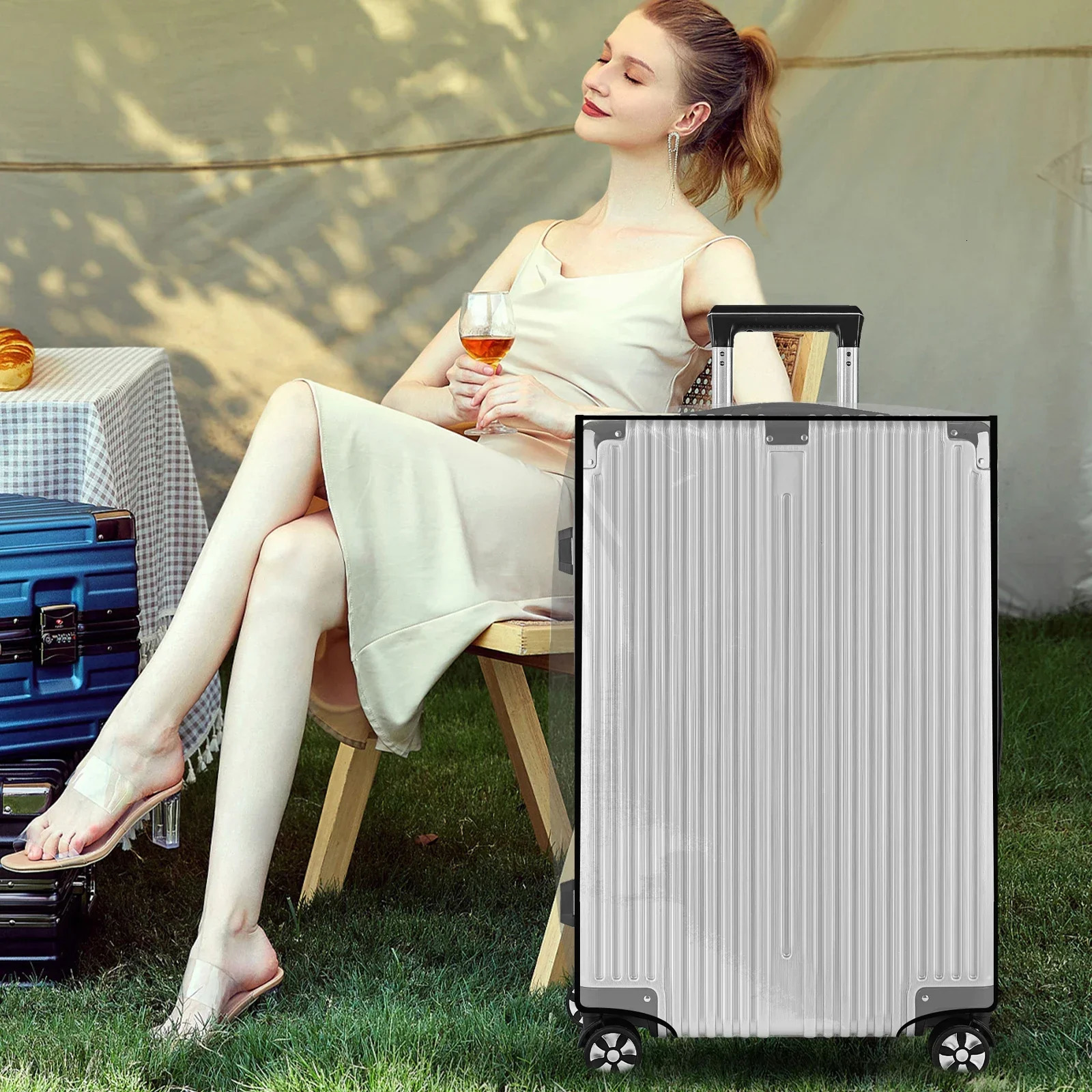 PVC Luggage Cover Clear Suitcase Cover with Handle Opening 15.7 33.9 Inch Transparent Travel Luggage Protector Cover 250103