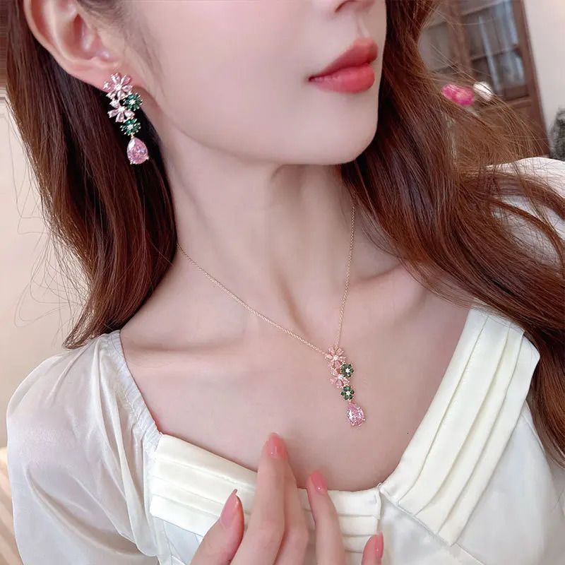 Fashion Crystal Flower Gem Stone Clavicle Necklace Earrings Jewelry Set Choker Women Wedding Bridal Jewelry Accessories Gifts 250102