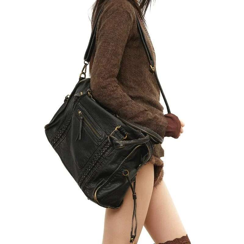 Fashion Punk Grunge Women Shoulder Handbags High-Capacity Vintage Casual Underarm Bag All Match Y2k Aesthetic Femme Tote Bags