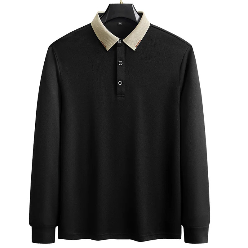Mens polo shirt M-7XL 8XL 9XL automatic mens long sleeved polo shirt solid color middle-aged and elderly business casual mens polo shirt A92 250103