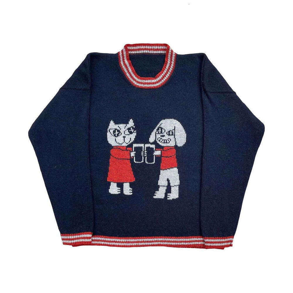 Knitwear Anime Jacquard Pattern Round Neck Long Sleeve High Street Loose Sweater Cute Style