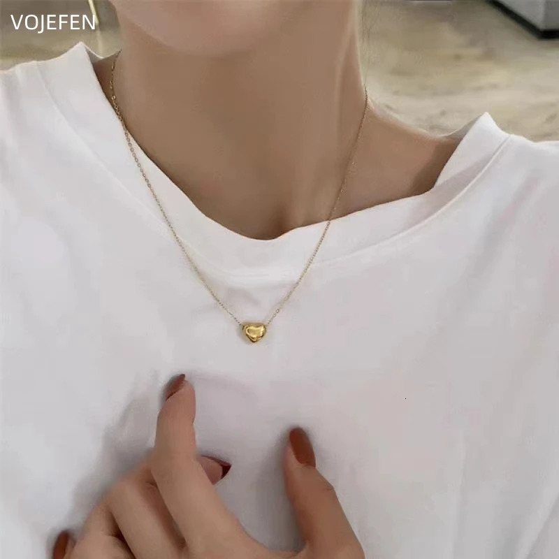 VOJEFEN 18K Gold Neck Heart Pendant Necklace Womens Jewelry On The Neck AU750 Pure Chain Original Girl Chokers Necklace 250106