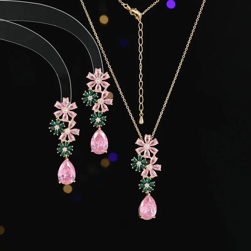 Fashion Crystal Flower Gem Stone Clavicle Necklace Earrings Jewelry Set Choker Women Wedding Bridal Jewelry Accessories Gifts 250102