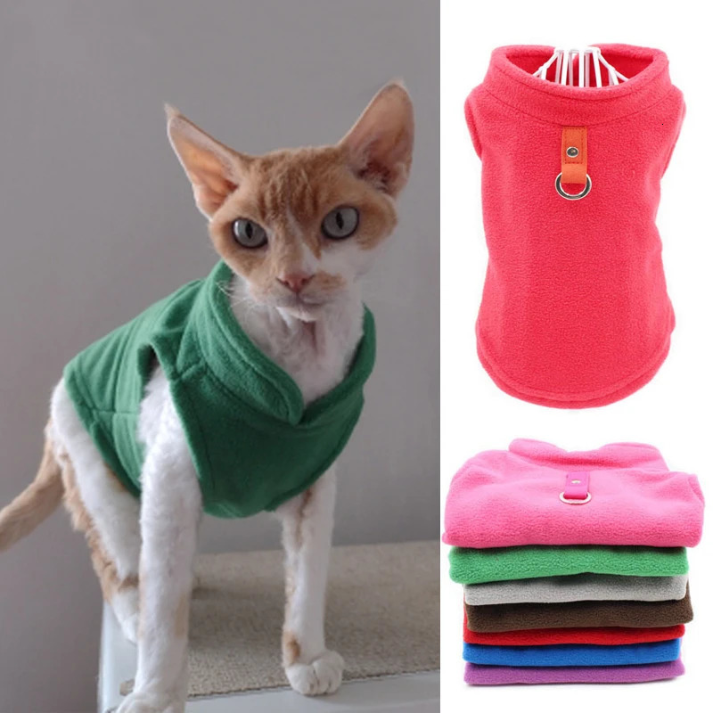 Solid Fleece Cat Clothes Winter Sphinx Cat Vest Jacket for Cats Small Dogs Chihuahua Puppy Pullover Coat Cat Costume outfits 250106