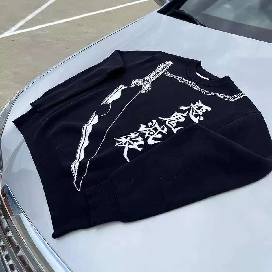 Knitwear Anime Jacquard Pattern Round Neck Long Sleeve High Street Loose Harajuku Sweater