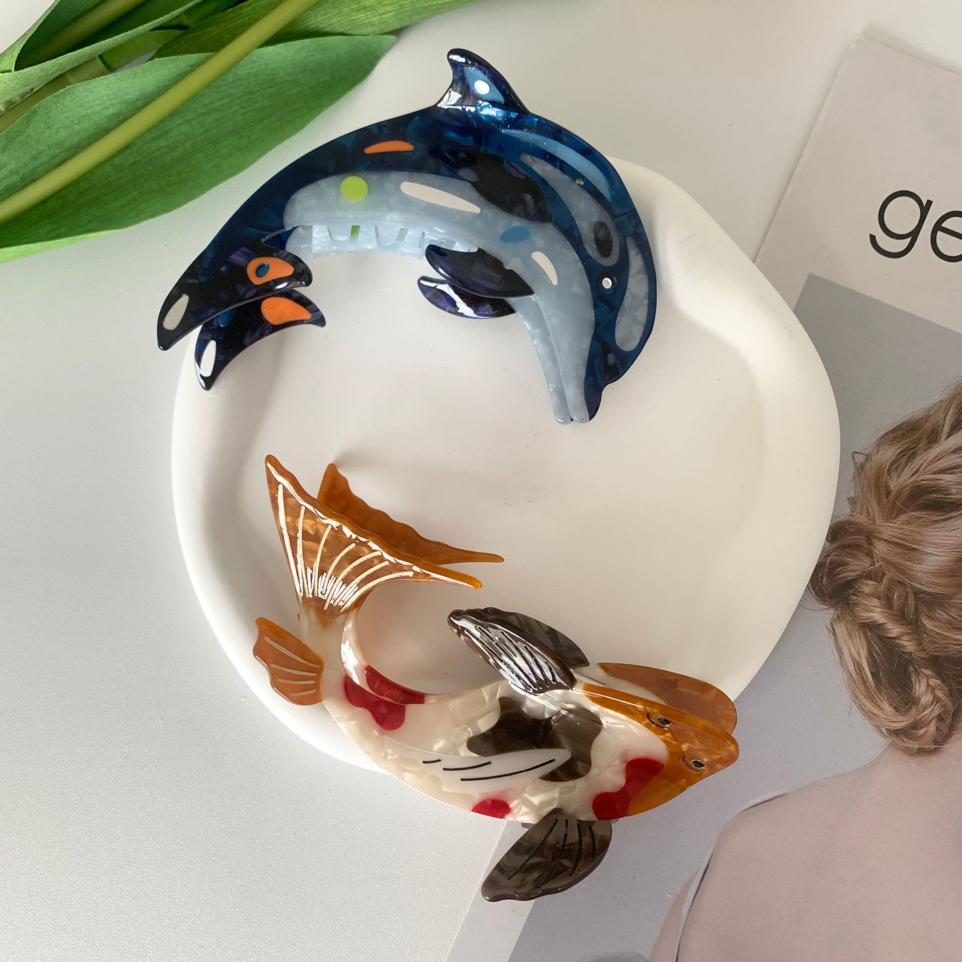 Niche design whale hair clips fall new orca scratch clip splicing large plate hair acetate hair card hair accessories clip