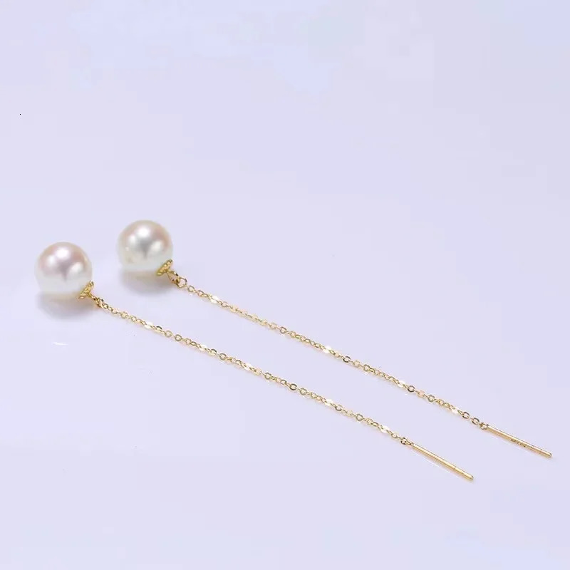 100% Real 18K Gold Natural Freshwater Pearl Drop Earrings Pure AU750 Simple Tassel Earrings for Women Fine Jewelry 250106