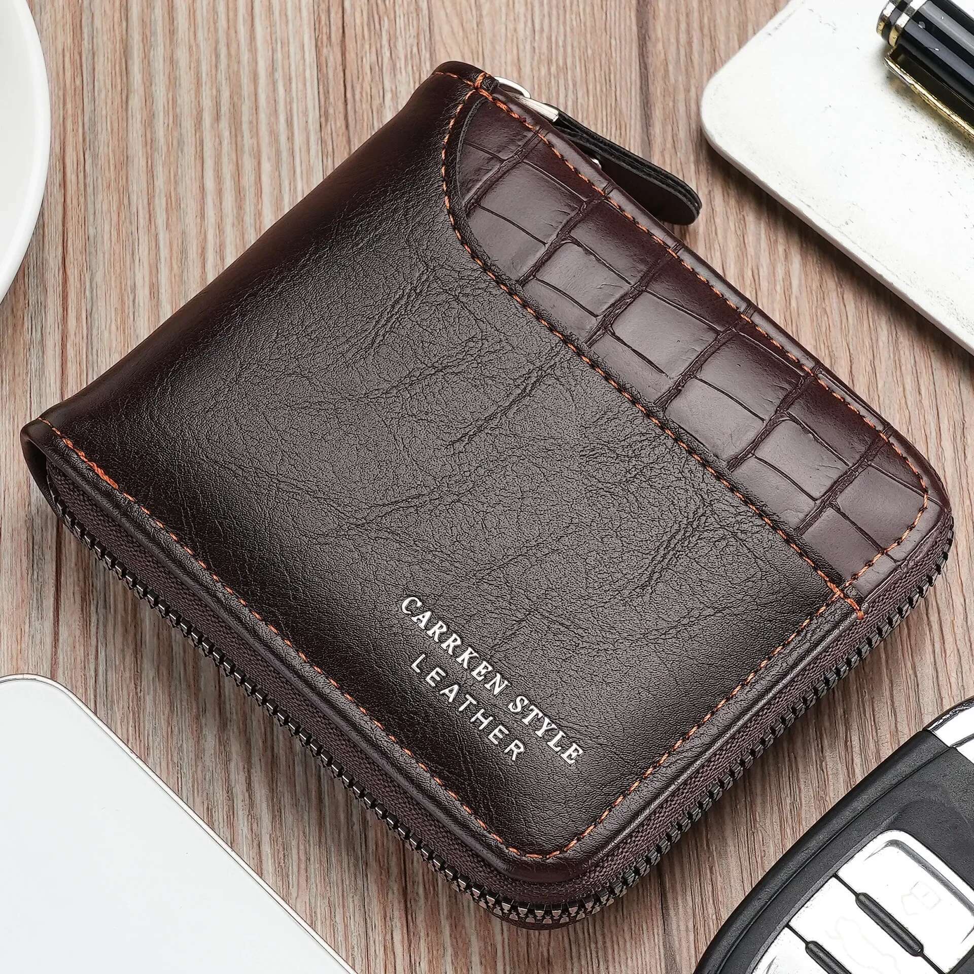 Leather Men's Wallet Mens Purse Male Zipper Card Holders With Coin Pocket Rfid Wallets Gifts For Men Money Bag