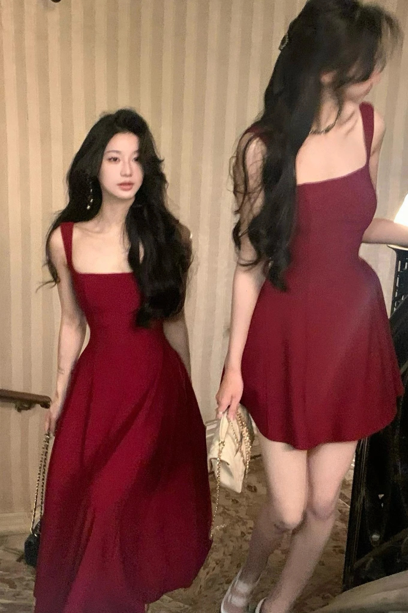 Even Party Red Dres Casual Elegant Clothing Dress Korea Fashioon Summer 2024 Sleeveless Strap Mini Female 250103