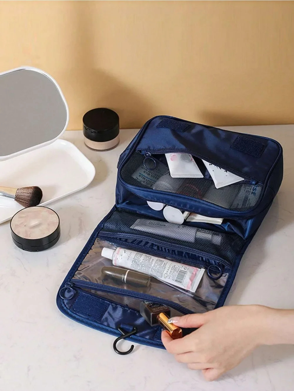 1pc Travel Toiletry Bag Portable Cosmetic Wall Hanging Makeup Storage For Shower Room Accessories 241226